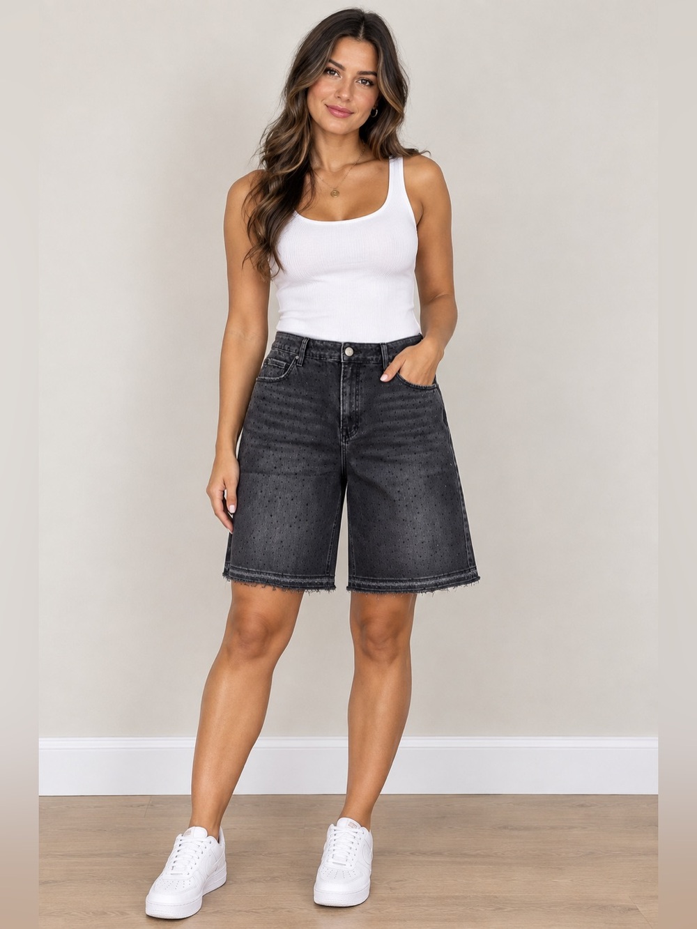 NWT Risen Long Shorts With Rhinestones